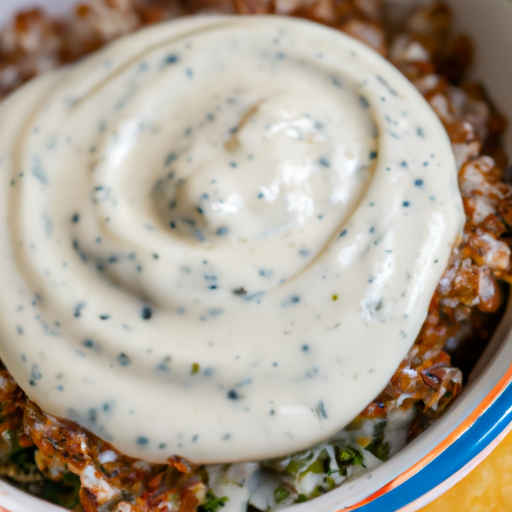 Creamy and tangy tzatziki sauce drizzled over the Quinoa Gyro Bowl